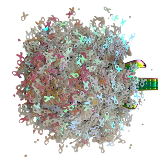 Cancer Awareness Ribbons With Confetti Holographic Glitter Shapes