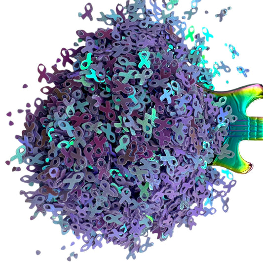 Cancer Awareness Ribbons With Confetti Holographic Glitter Shapes