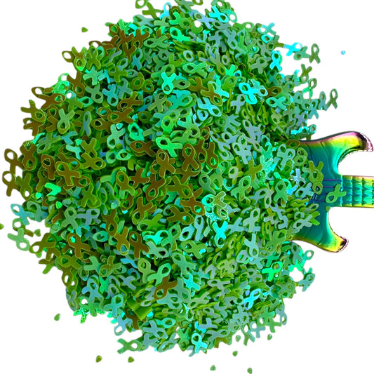 Cancer Awareness Ribbons With Confetti Holographic Glitter Shapes