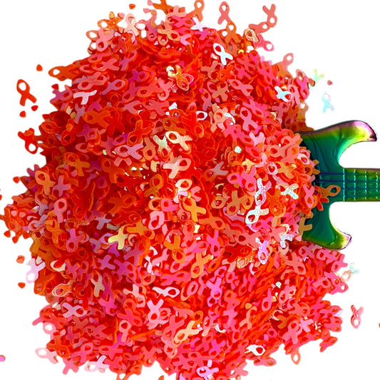 Cancer Awareness Ribbons With Confetti Holographic Glitter Shapes