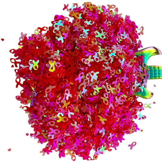 Cancer Awareness Ribbons With Confetti Holographic Glitter Shapes