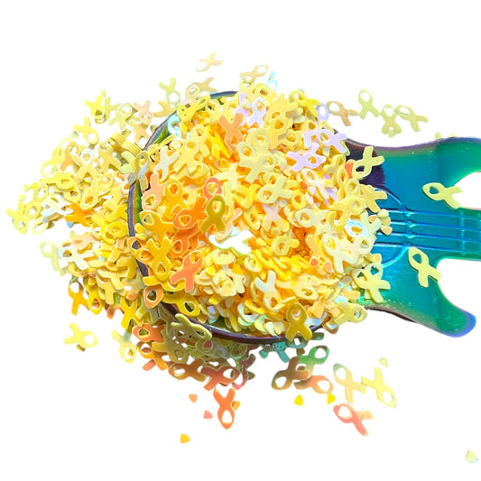 Cancer Awareness Ribbons With Confetti Holographic Glitter Shapes