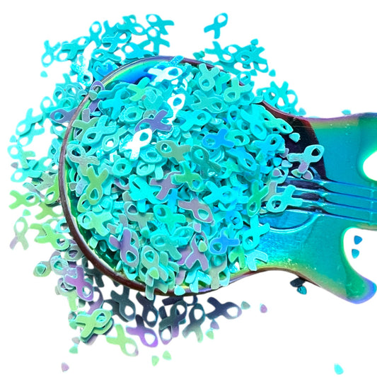 Cancer Awareness Ribbons With Confetti Holographic Glitter Shapes