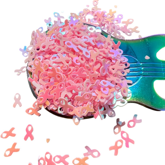 Cancer Awareness Ribbons With Confetti Holographic Glitter Shapes