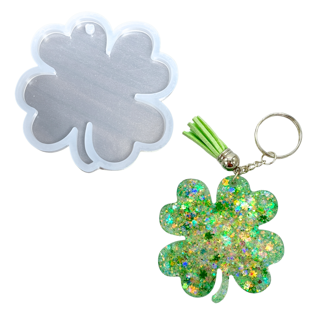 UV Safe Shamrock Four-leaf Clover Keychain or Ornament Silicone Mold for UV &amp; Epoxy Resin Art