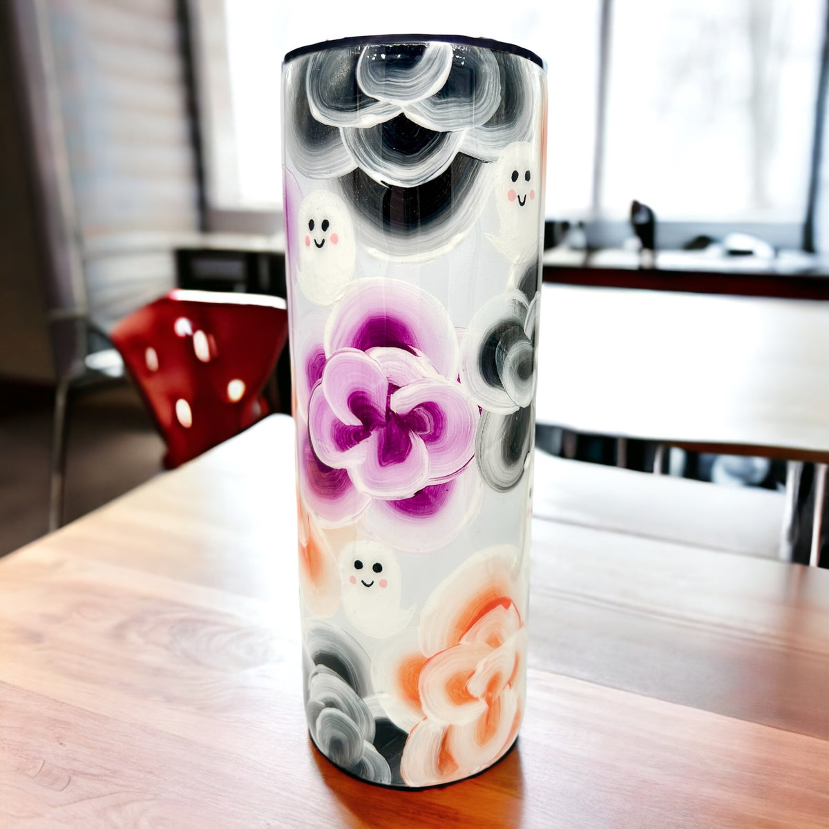 Cups for College Hand-painted Floral Ghost 20oz Skinny Tumbler