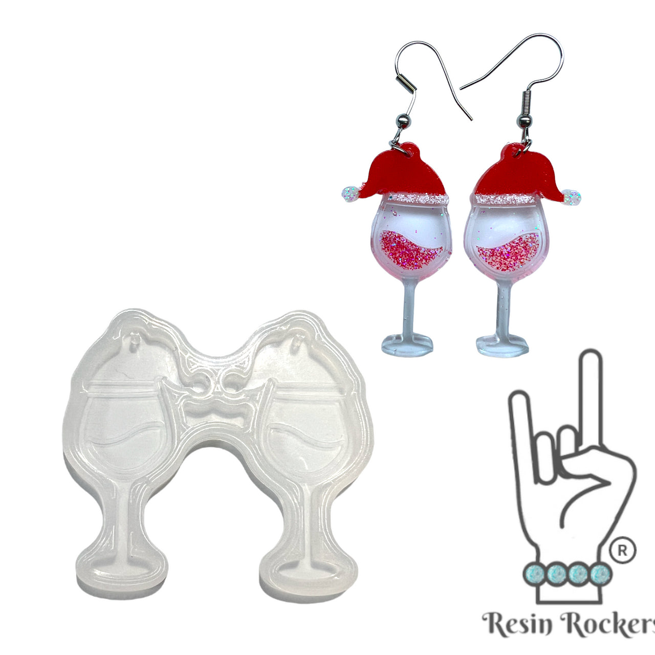UV Safe Wine Glass With Santa Hat Dangle Earring Mold for UV and Epoxy Resin Art