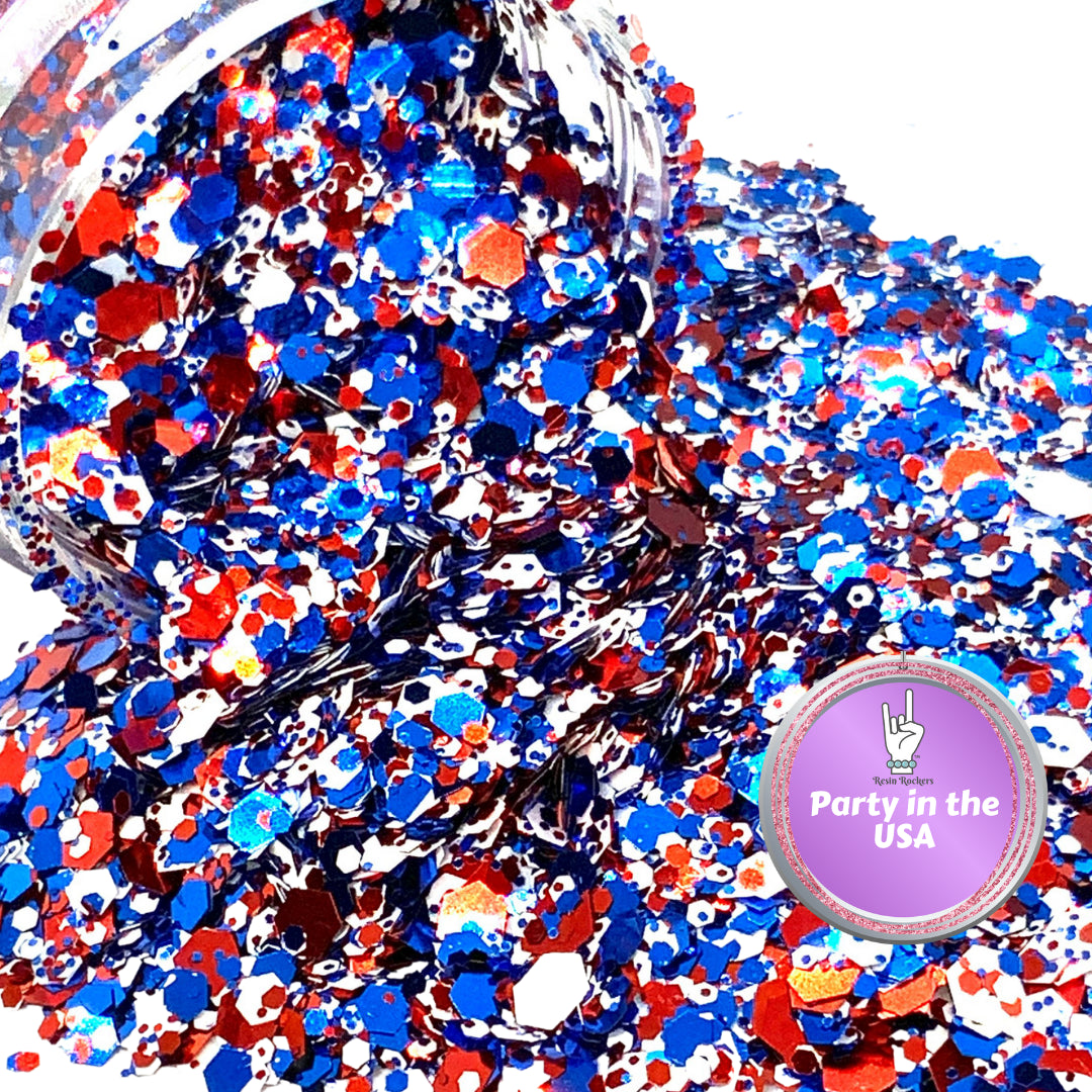 Party in the USA Red White Blue Pixie for Poxy Chunky Glitter Mix
