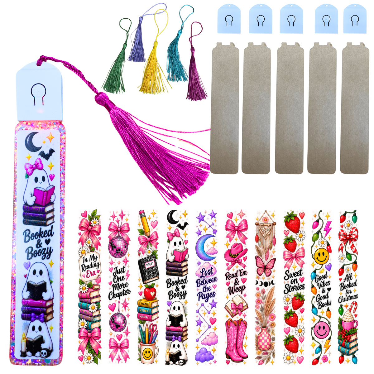 LED Light Up Bookmark Mini Kit (set of 5) with 8 DTF and Tassels