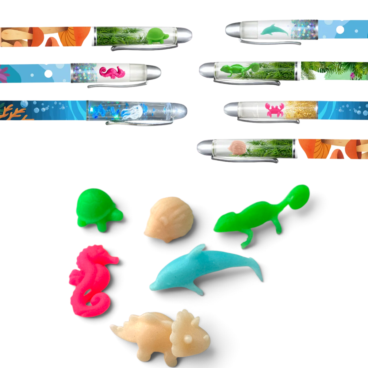 Floating Fantasy Snow Globe Pen 3D Inclusions Bundle of 6