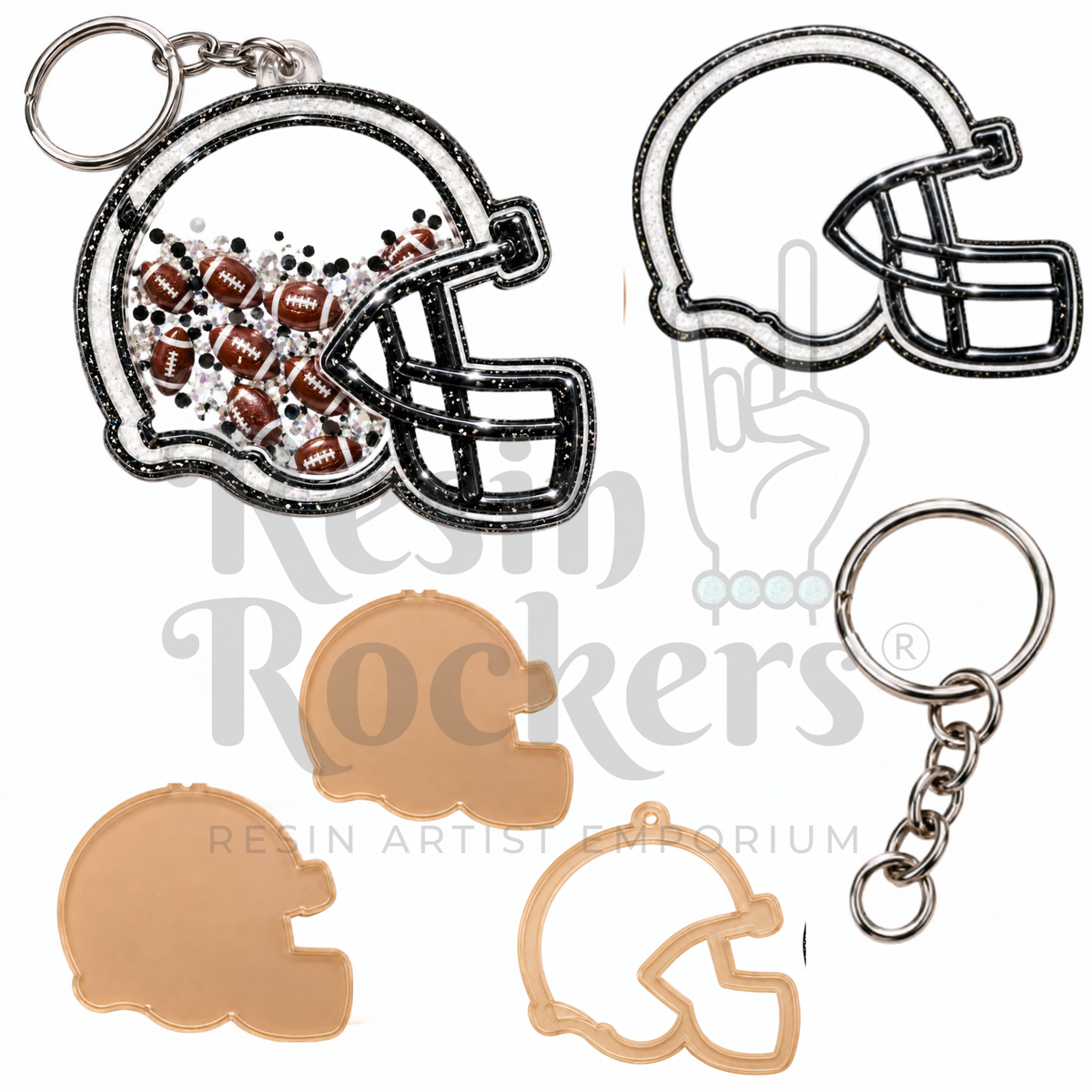 Football Helmat Keychain Snow Globe Shaker Blank Kit with UV DTF Decal