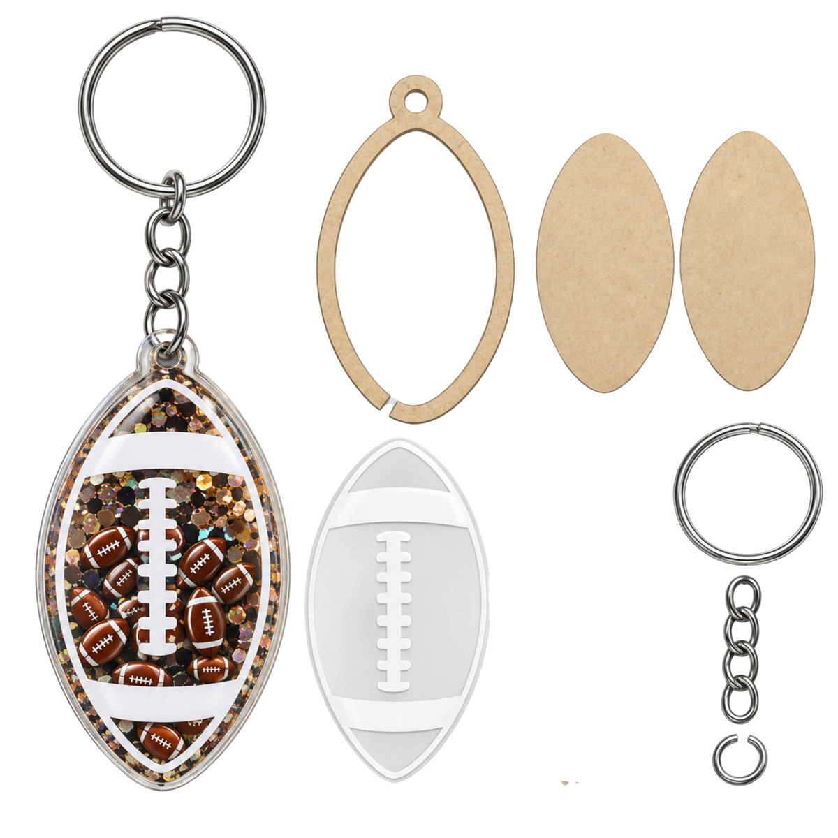 Football Keychain Snow Globe Shaker Blank Kit with UV DTF Decal