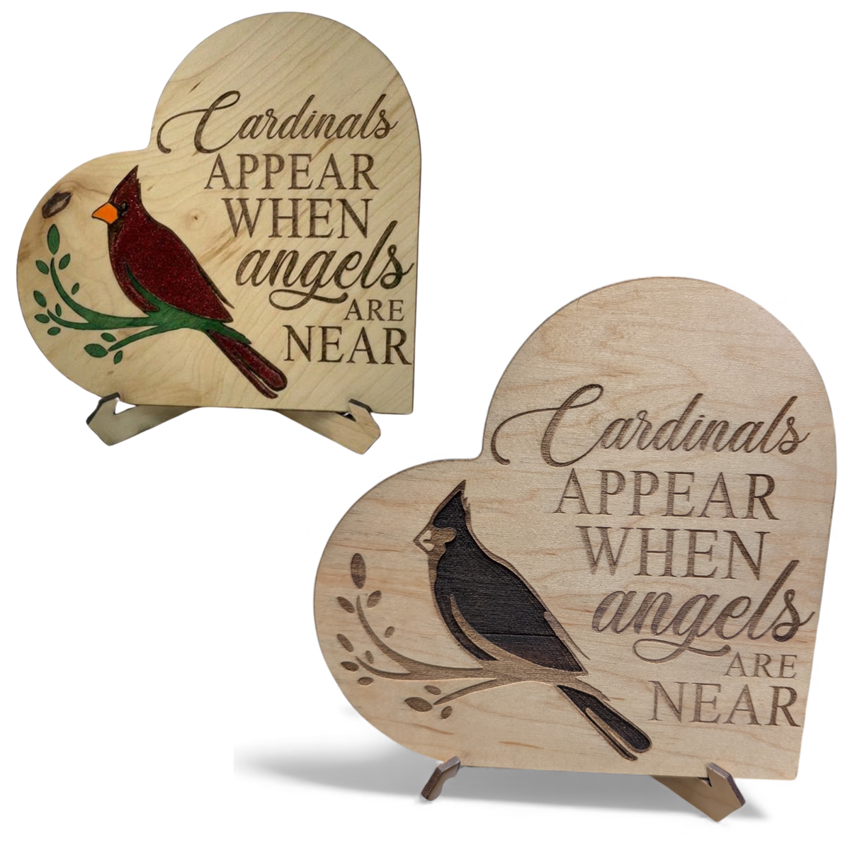 Wooden Cardinal Memorial Plaque with Stands