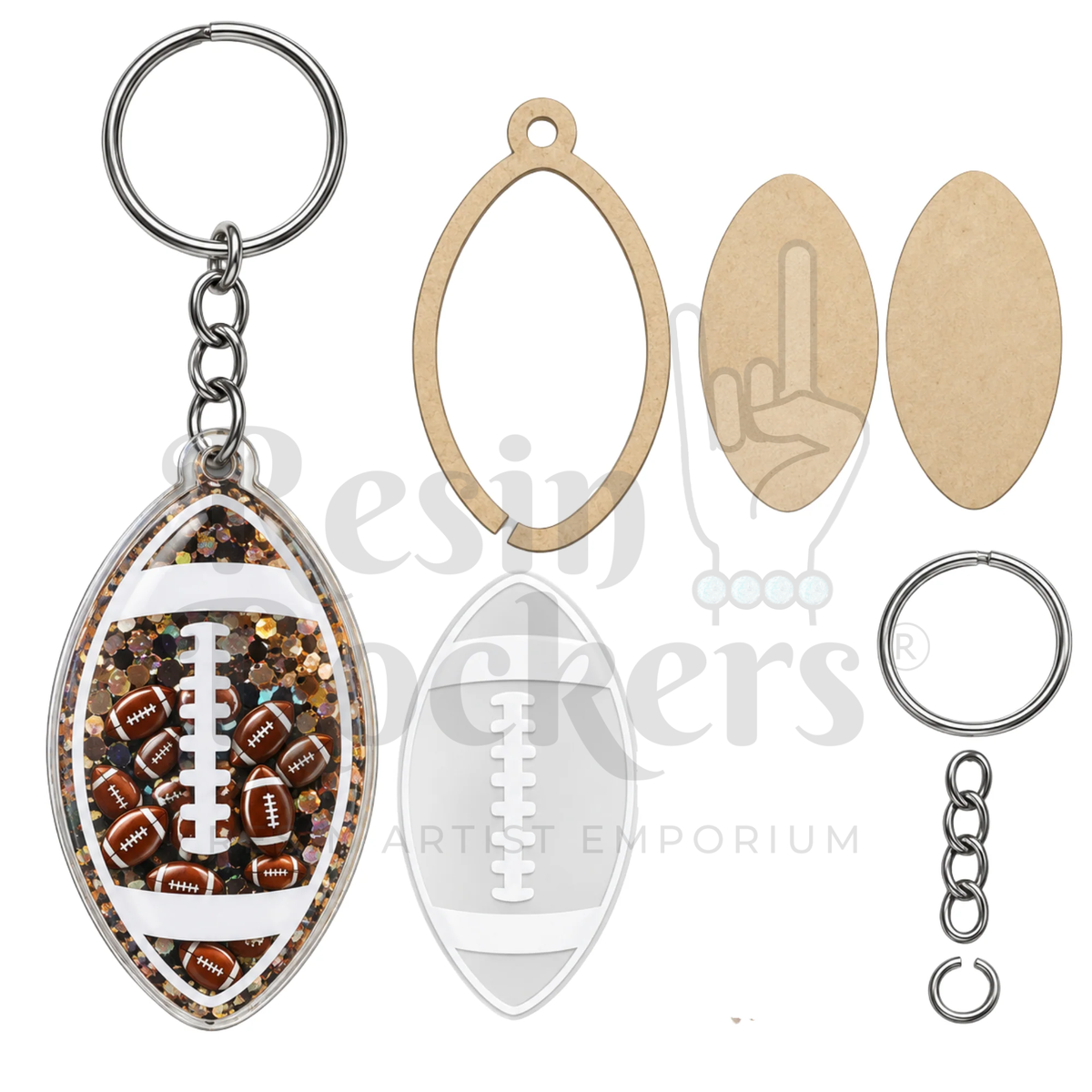 Football Keychain Snow Globe Shaker Blank Kit with UV DTF Decal