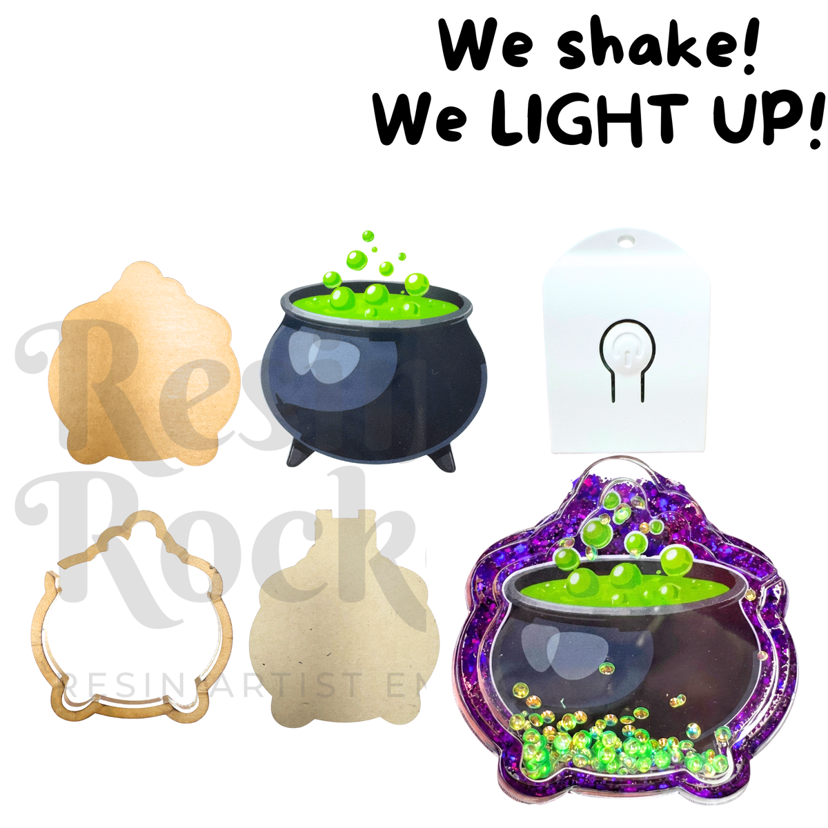 Halloween Cauldron LED Light Up Snow Globe Shaker Kit