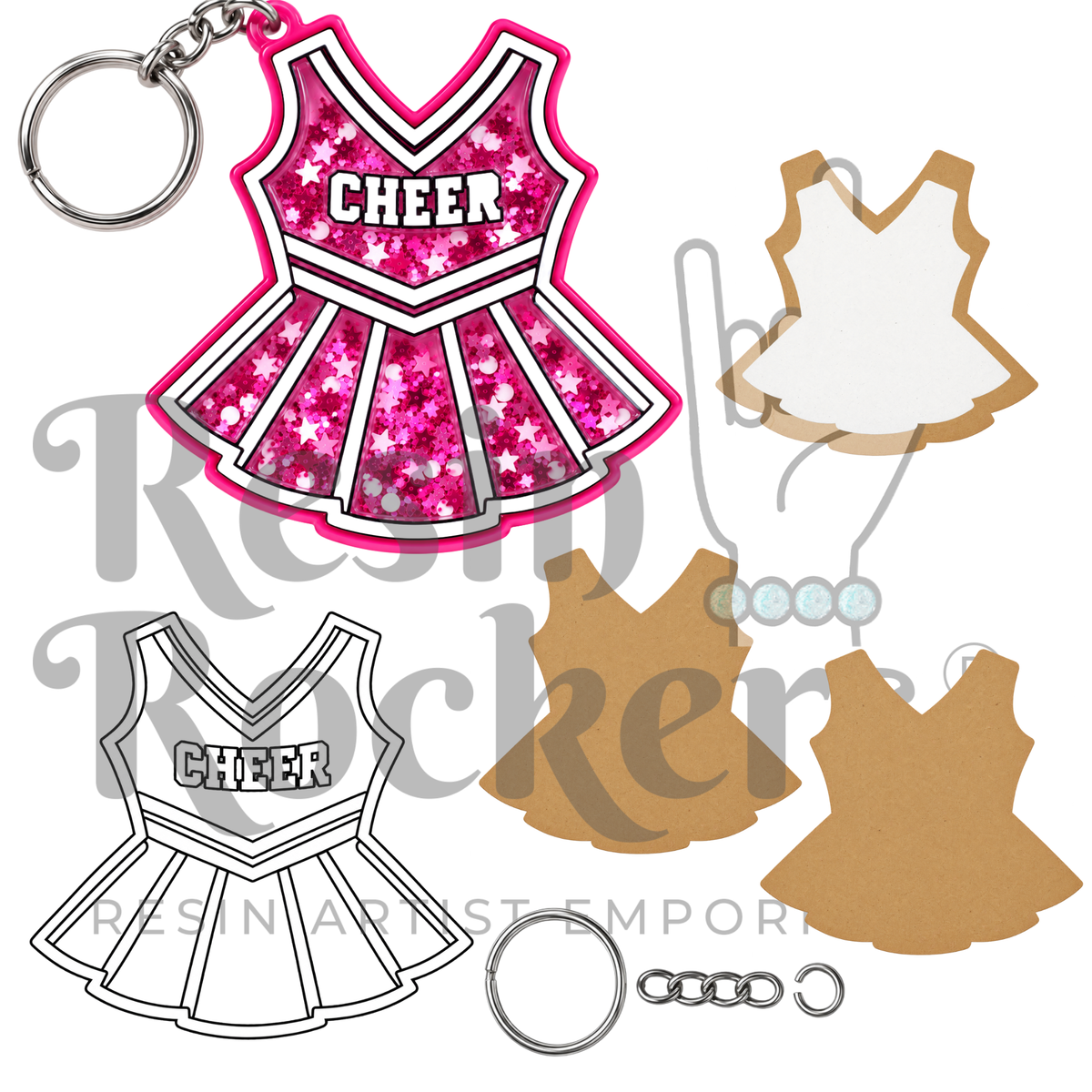 Cheer Uniform Keychain Snow Globe Shaker Blank Kit with UV DTF Decal