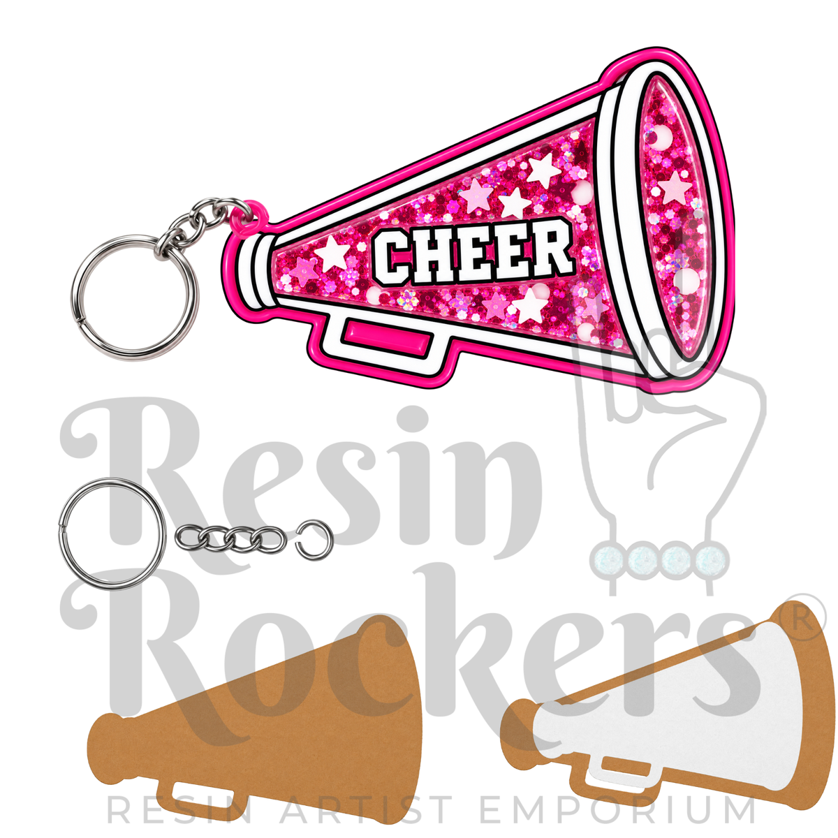 Cheer Megaphone Keychain Snow Globe Shaker Blank Kit with UV DTF Decal