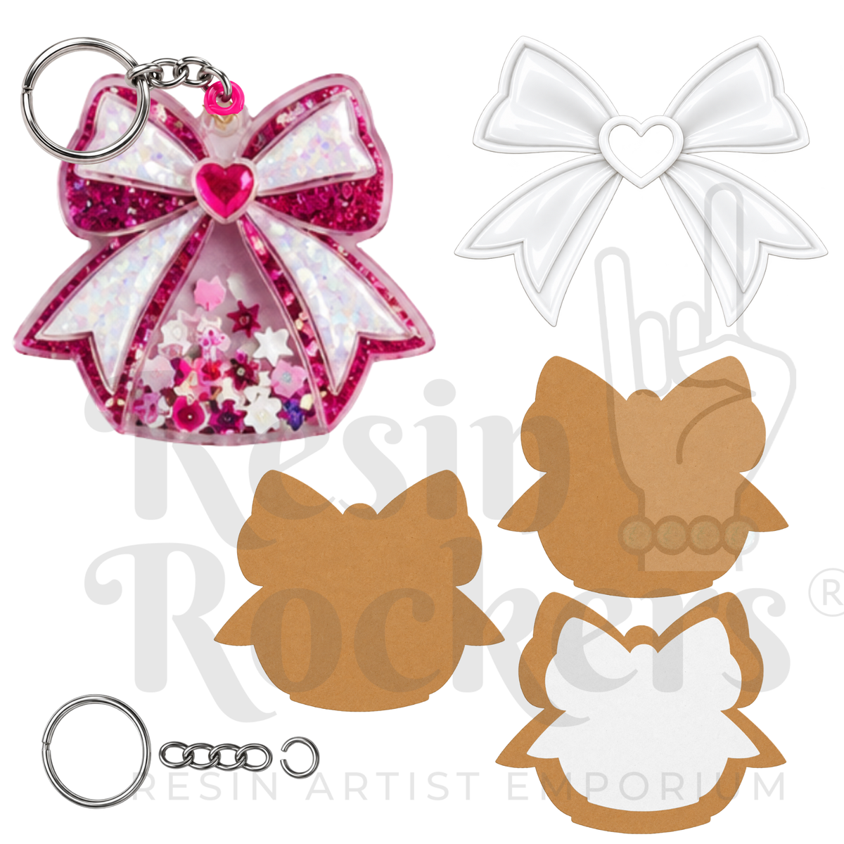 Cheer Bow Keychain Snow Globe Shaker Blank Kit with UV DTF Decal