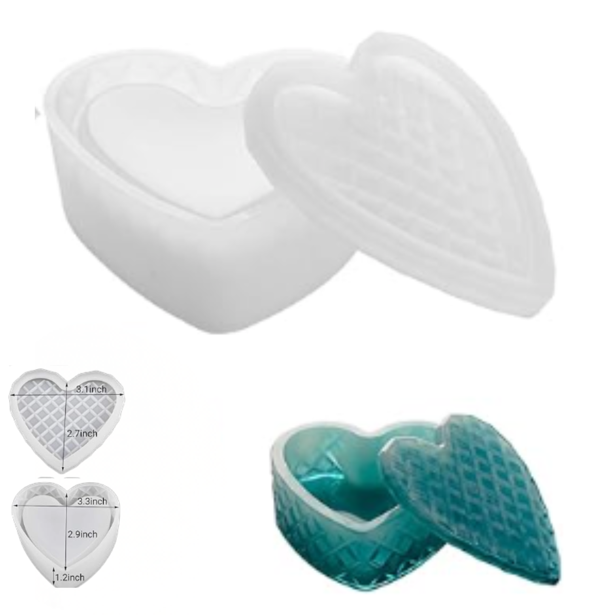 Faceted Heart Trinket Dish Mold 2 pc