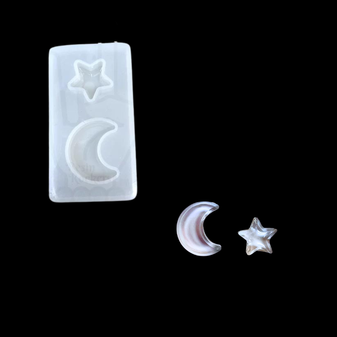 UV Safe Crescent Moon &amp; Star Charm Duo Silicone Mold for UV or Epoxy Resin Art Single