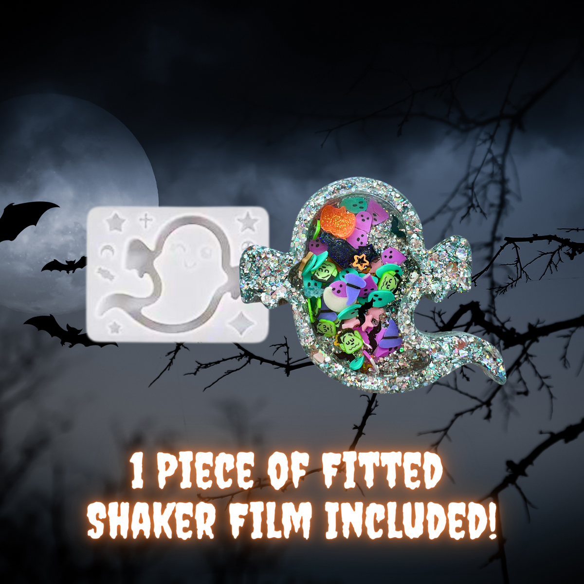 Winking Ghost Halloween Shaker Mold with Fitted Shaker Film for UV and Epoxy Resin Art