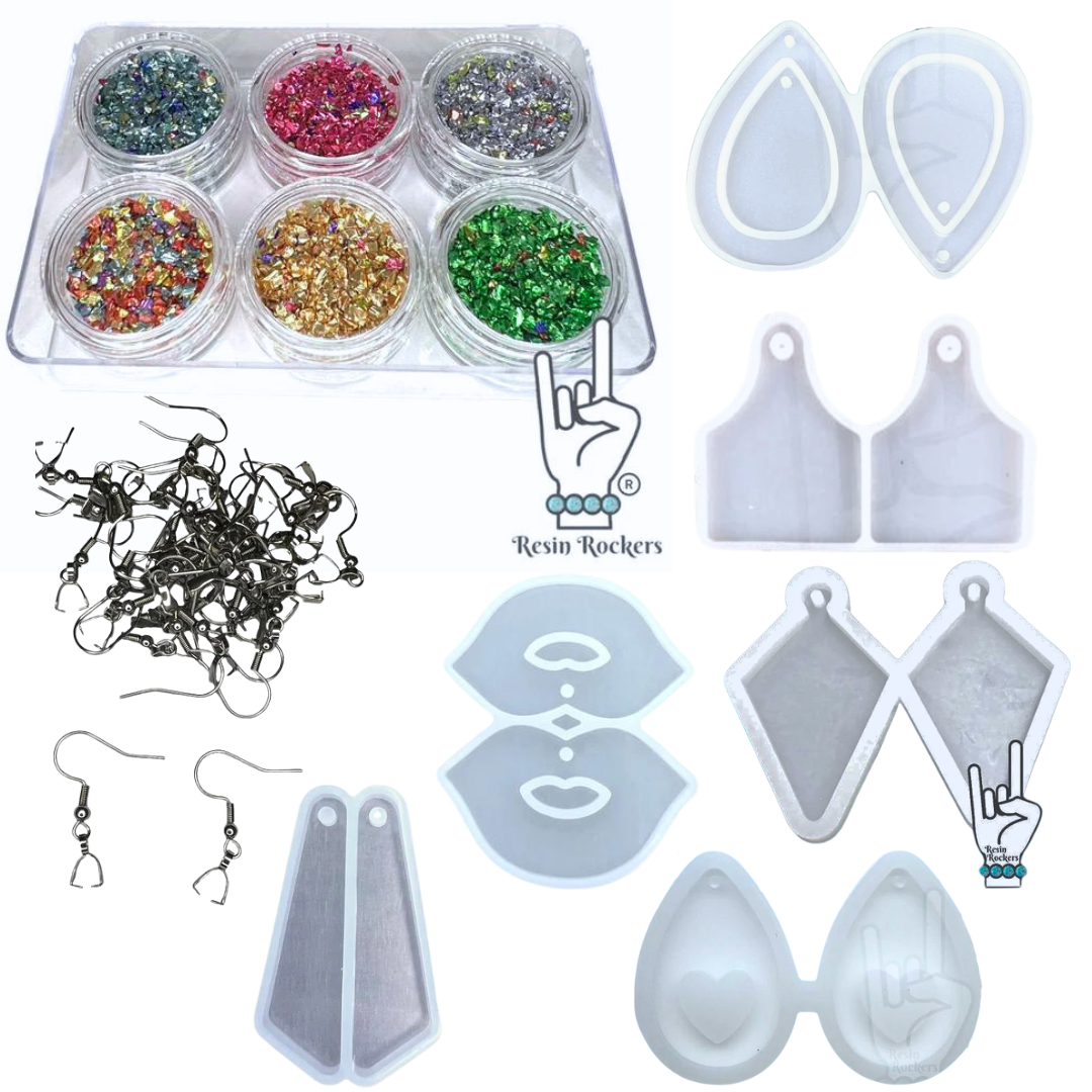 German Glass Glitter Earring Crafting Kit for UV and Epoxy Resin Art