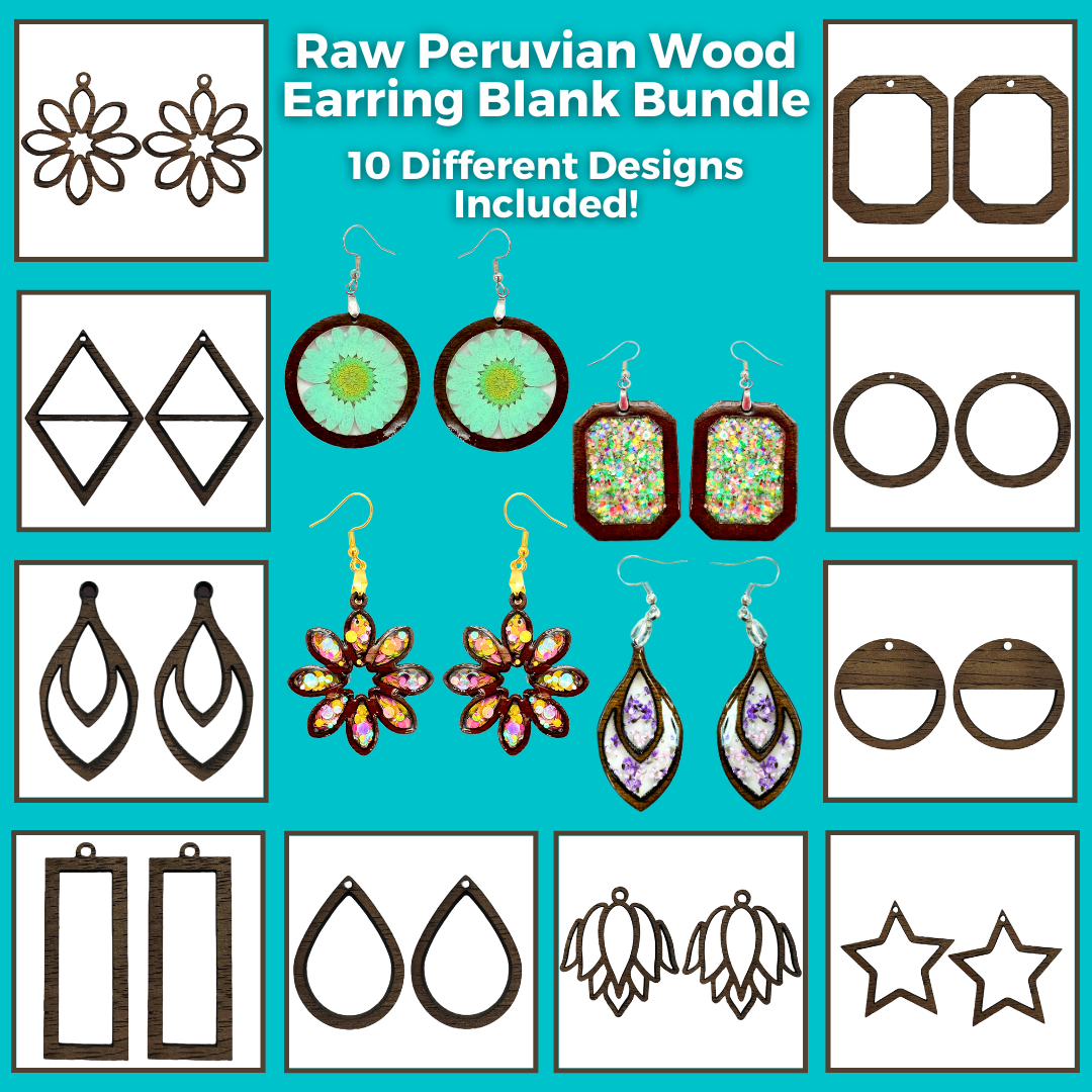 Raw Peruvian Wood Dangle Earring Blanks by Resin Heaven Creations for UV or Epoxy Resin (10 different designs)