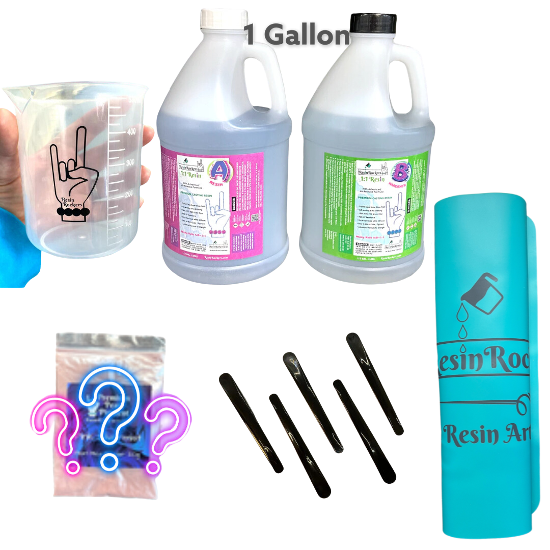 Resin Rockers 1:1 Gallon Epoxy Resin Bundle Starter Kit with Tools &amp; Mica Powder