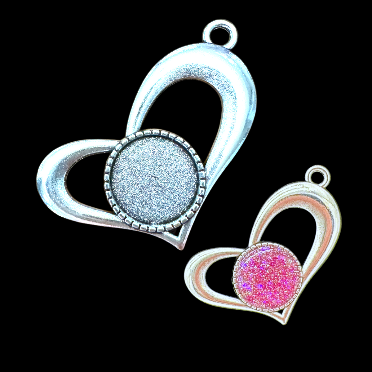 10-Pack of Whimsical Solid Heart Pendant Bezel Blanks