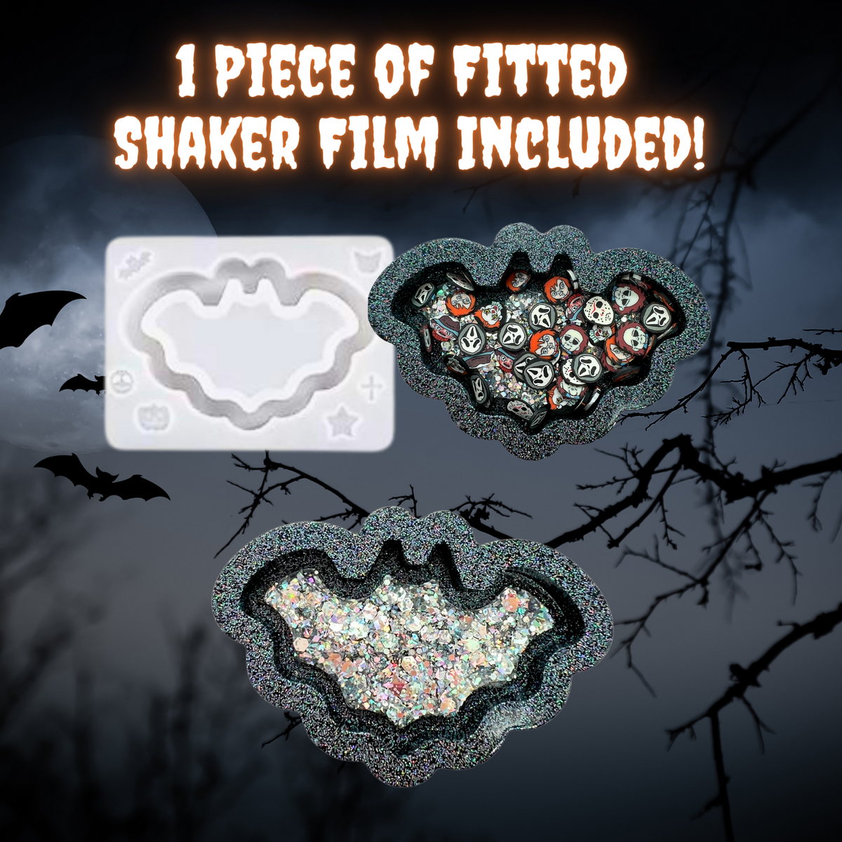 Bat Halloween Shaker Mold with Fitted Shaker Film for UV and Epoxy Resin Art