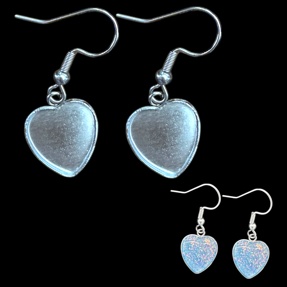 5 Pair of Mini Heart Dangle Earring Blanks for UV or Epoxy Resin
