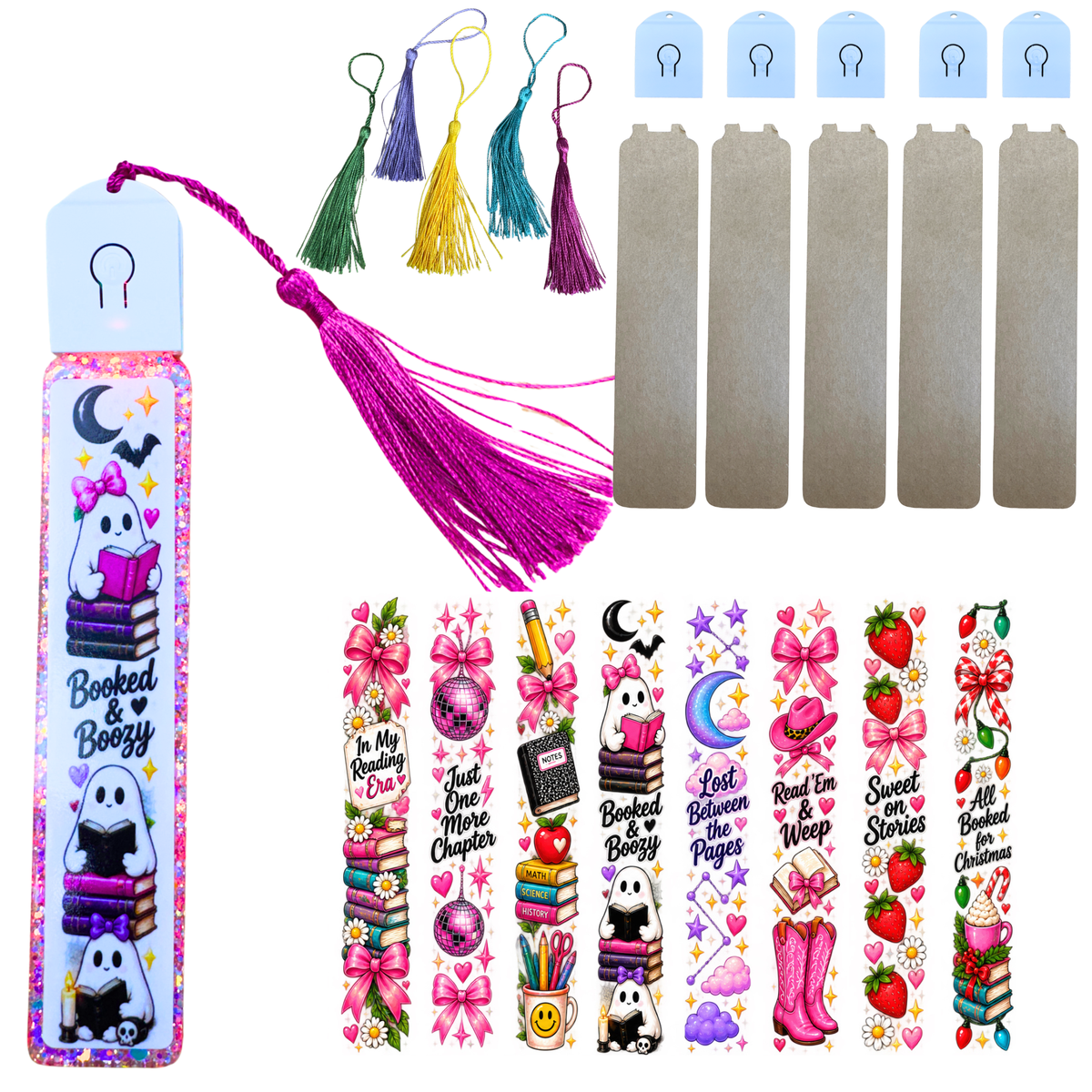LED Light Up Bookmark Mini Kit (set of 5) with 8 DTF and Tassels