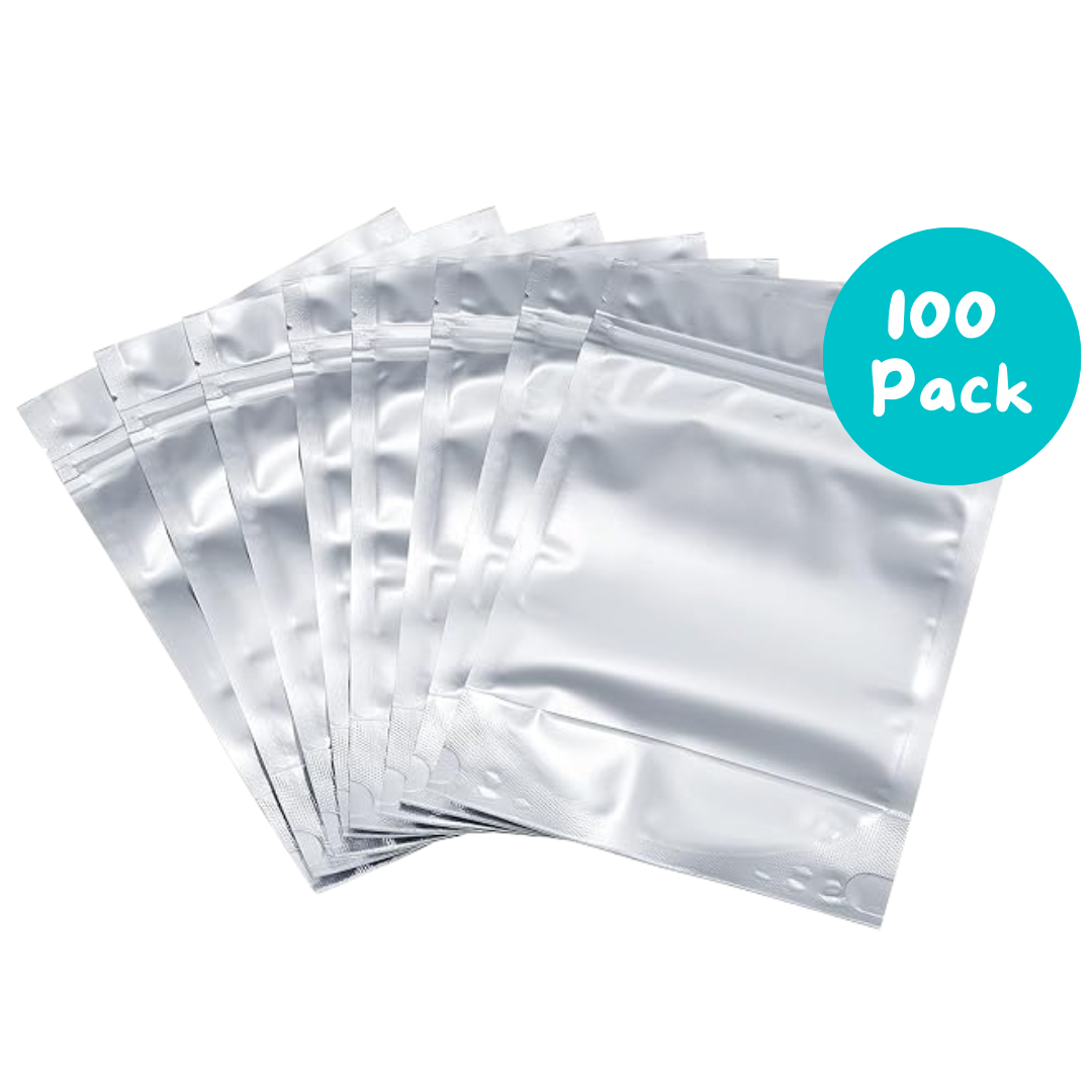 Silver Mylar Gusset Bags for Packaging 100 Pack