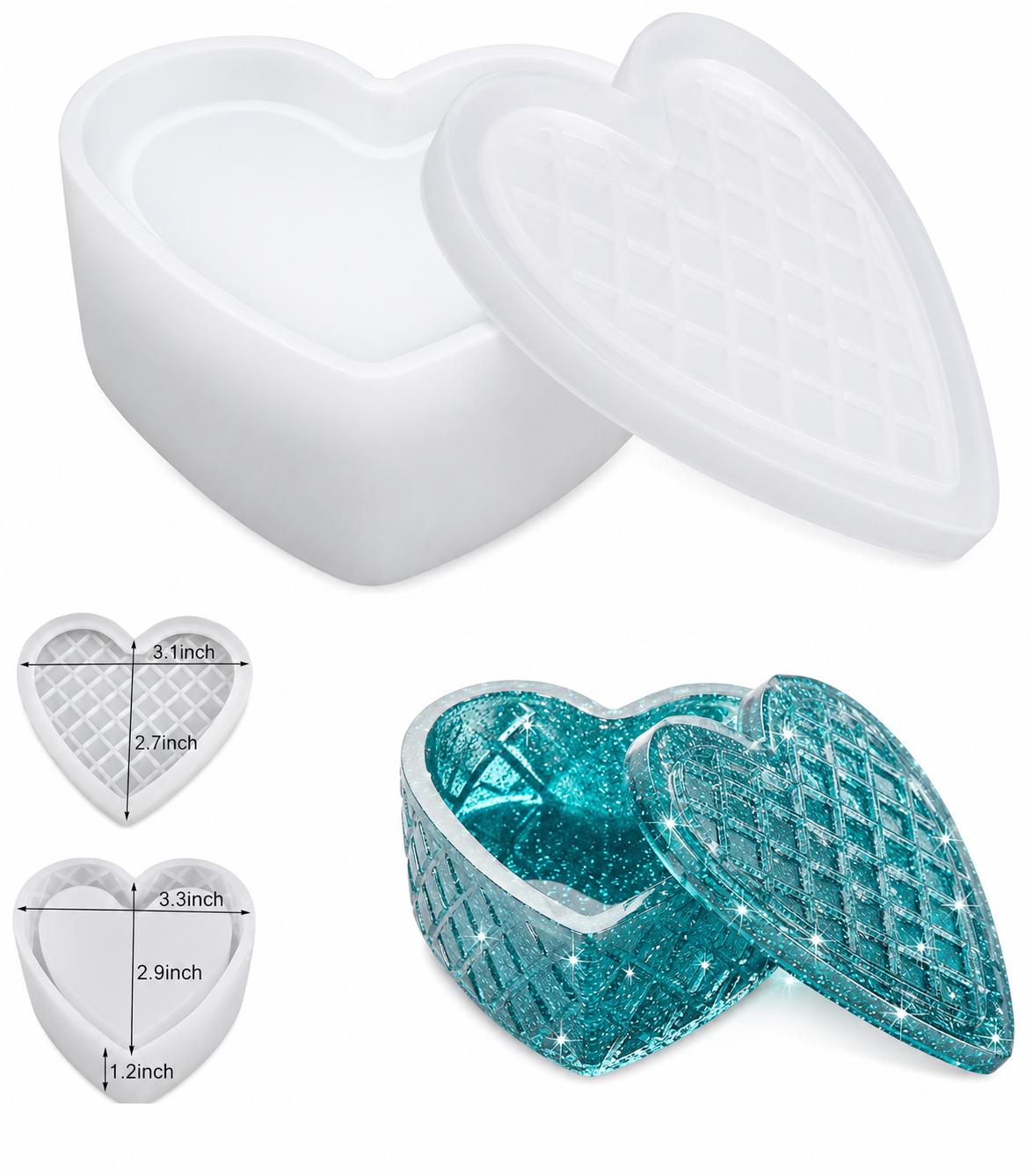 Faceted Heart Trinket Dish Mold 2 pc