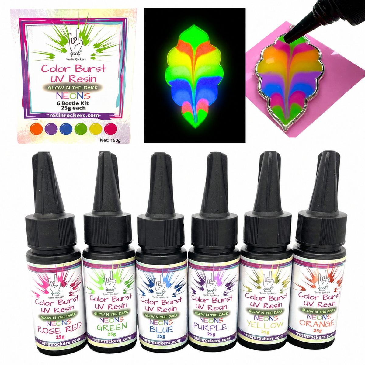 Color Burst NEONS Glow In The Dark UV Resin Hard Type™️ 6-Bottle Kit -  TPO FREE