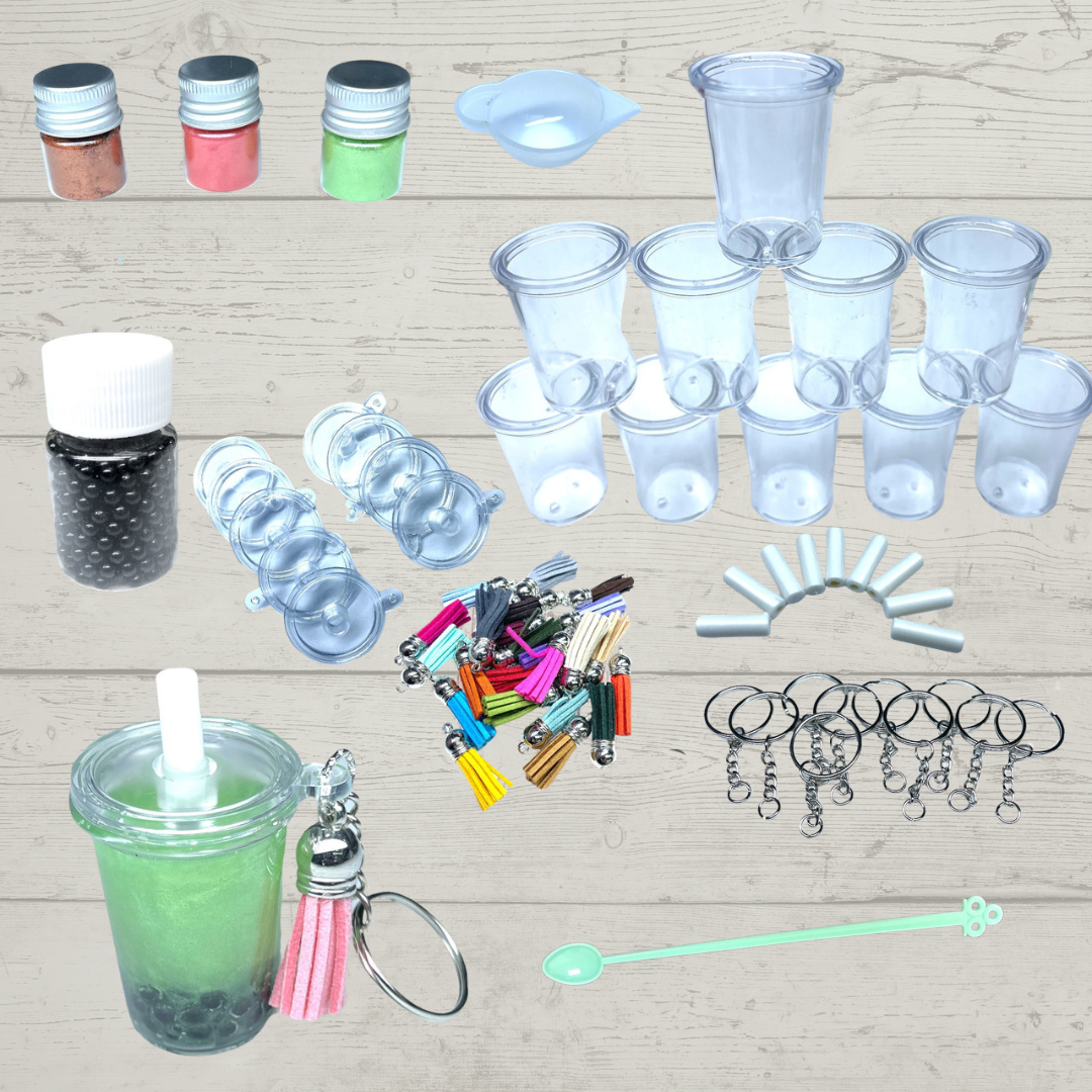 Boba Tea Beverage Keychain Accessory Kit with UV Resin - Makes 10