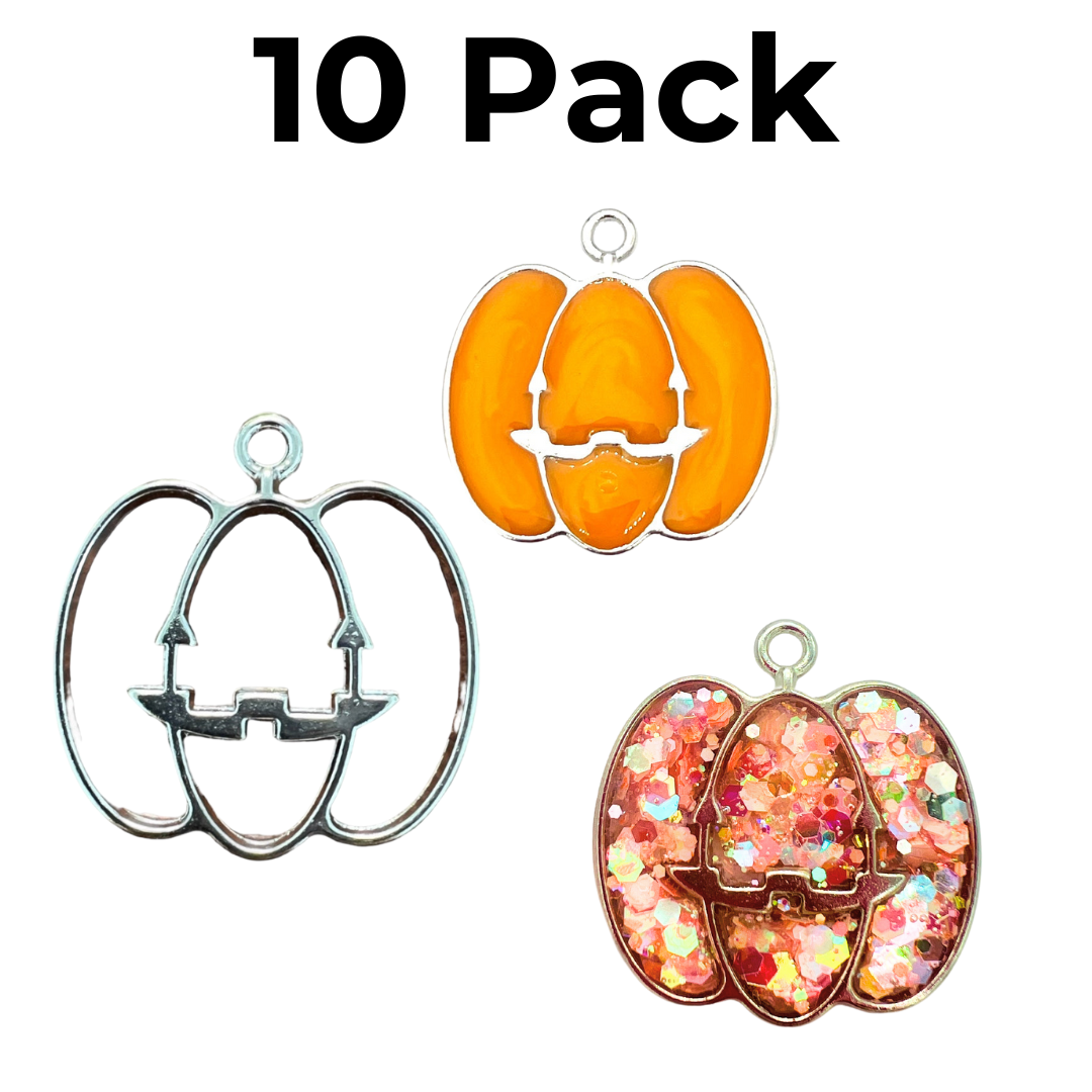 10 Pack of Pumpkin Jack-o-Lantern Shaped Open Back Pendant or Earring Bezel Blank for UV or Epoxy Resin