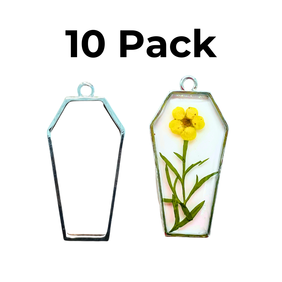 10 Pack of Coffin Shaped Open Back Pendant or Earring Bezel Blank for UV or Epoxy Resin