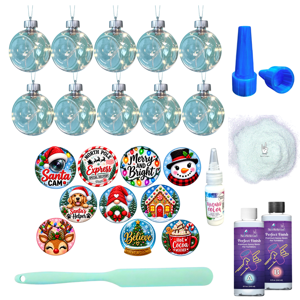 DIY LED Light-Up Holiday Ornament Mini Kit with Epoxy and Decals (Pack of 10 Ornaments)