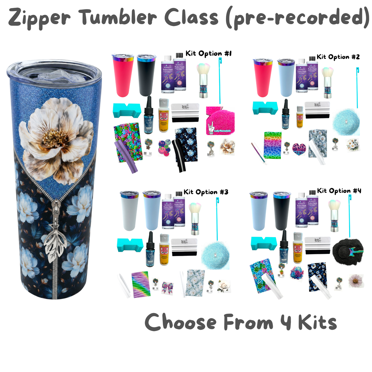 Zipper Tumbler with Epoxy and Fabric Class Kit with Pre-recorded Tutorial