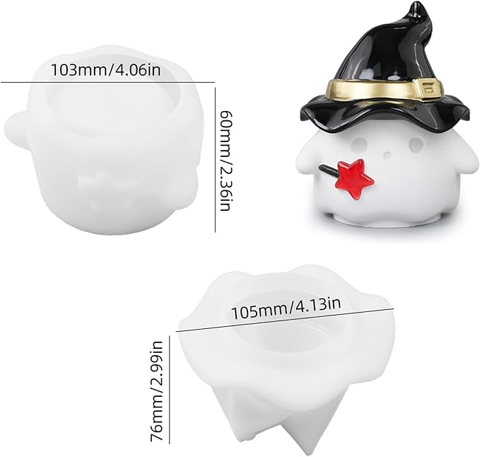 Ghost with Witch Hat Trinket Container Jar With Lid Mold