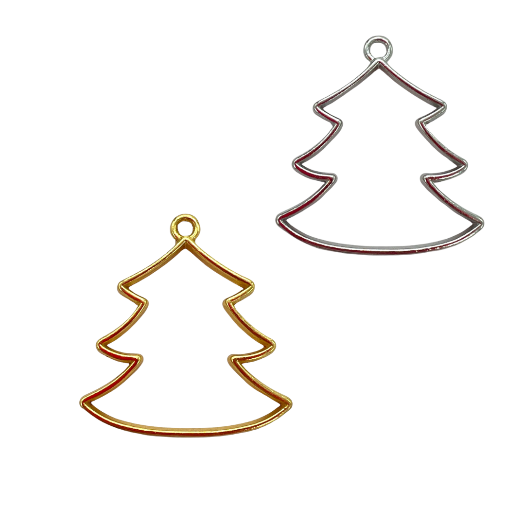 10 Pack of Simple Christmas Tree Shaped Open Back Circle Pendant or Earring Bezel Blank for UV or Epoxy Resin