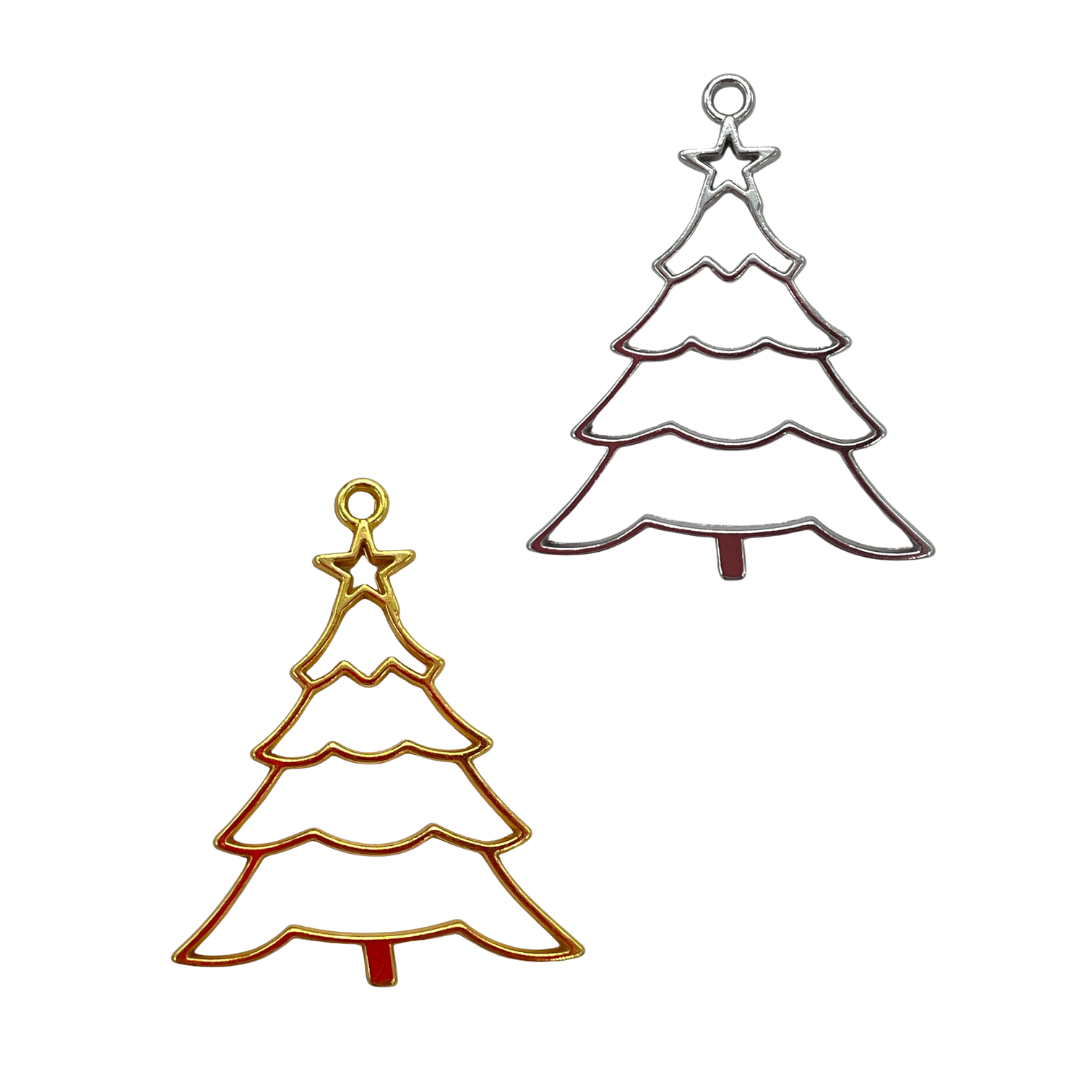 10-Pack of Detailed Christmas Tree Shaped Open Back Circle Pendant or Earring Bezel Blanks for UV or Epoxy Resin