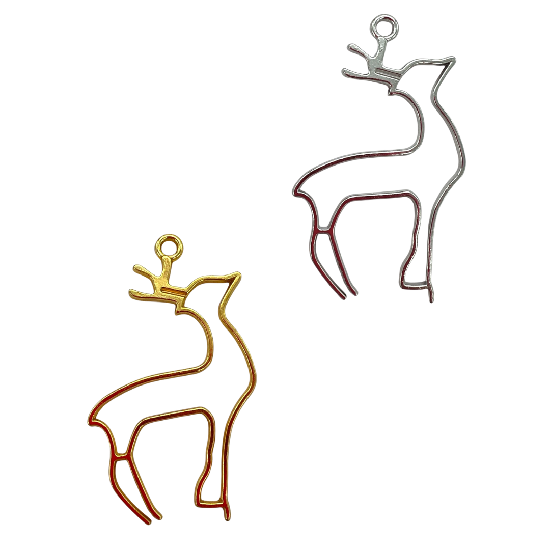 10 Pack of Standing Reindeer Open Back Pendant or Earring Bezel Blank for UV or Epoxy Resin