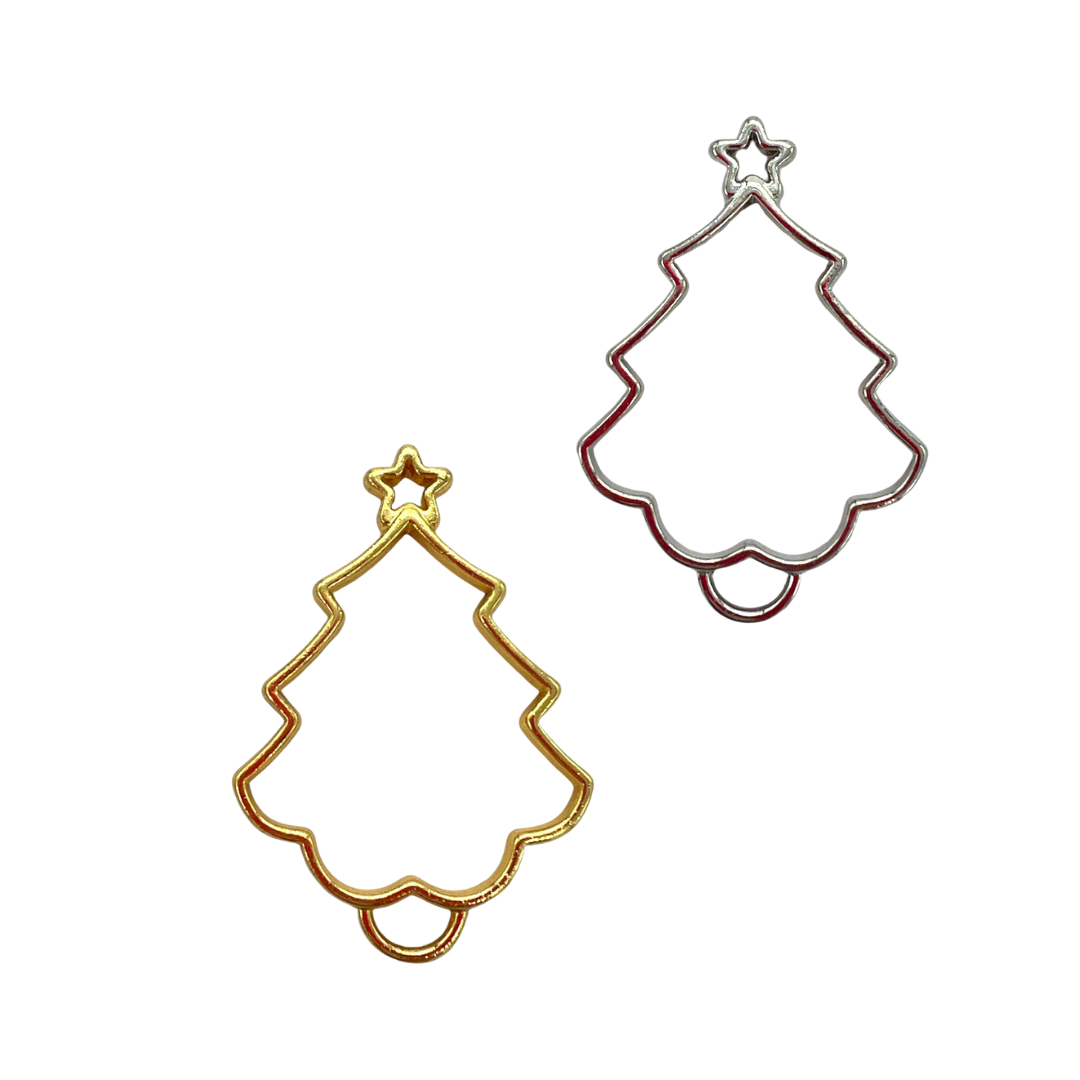 10 Pack of Christmas Tree With Star Open Back Pendant or Earring Bezel Blank