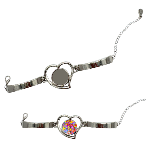 Stainless Steel Heart Cuff Adjustable Bracelet Blank Bezel