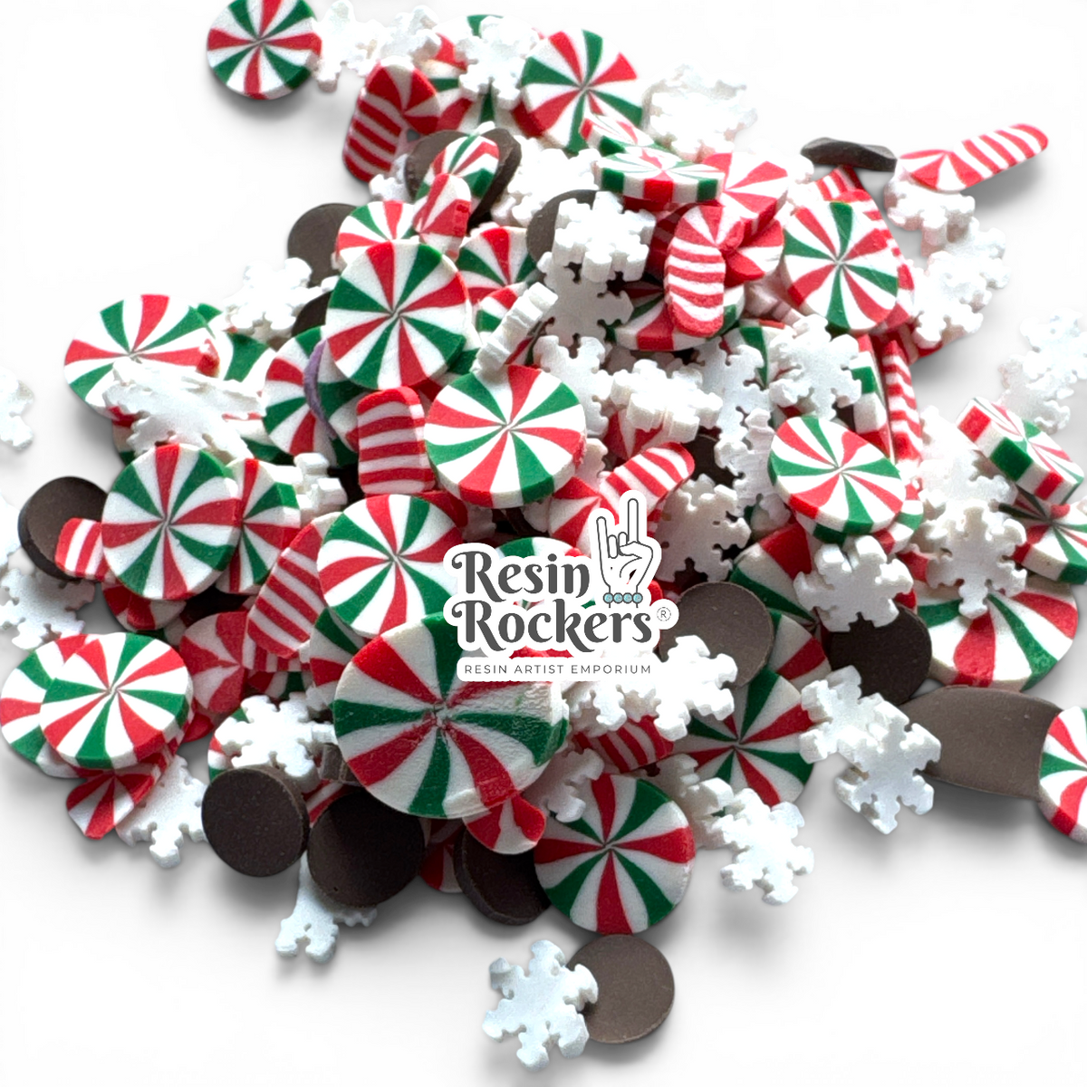 Chocolate Candy Cane Peppermint Sprinkle Snowflake Mix Polymer Clay Pieces