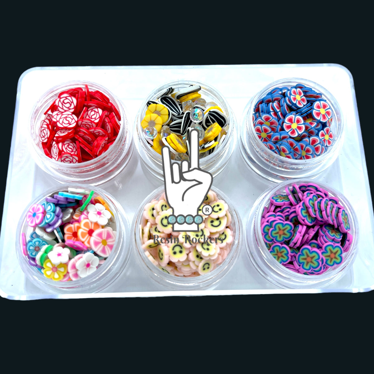 Funky Floral Combo Set of Polymer Clay Pieces for Epoxy and UV Resin Art