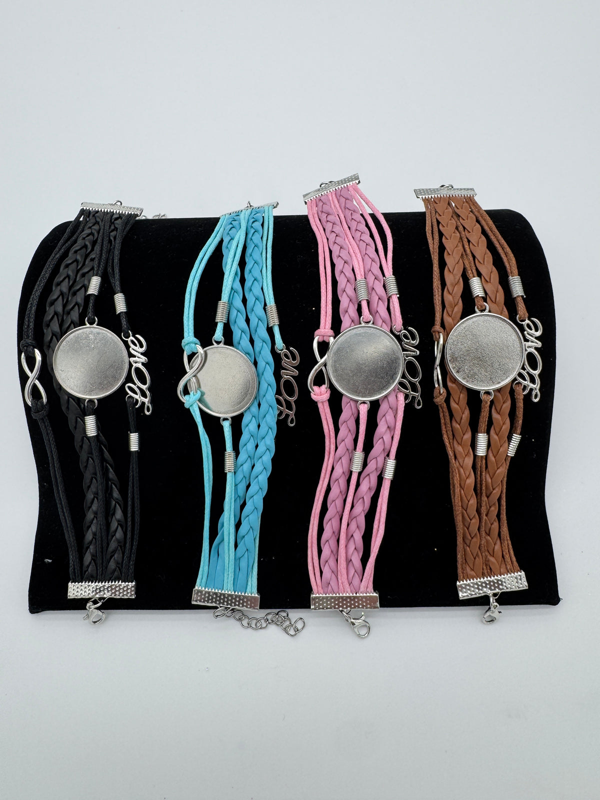 Love Faux Leather Adjustable Bracelet Blank with Bezel