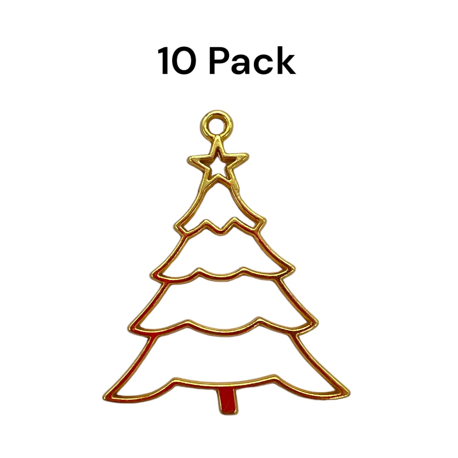 10-Pack of Detailed Christmas Tree Shaped Open Back Circle Pendant or Earring Bezel Blanks for UV or Epoxy Resin